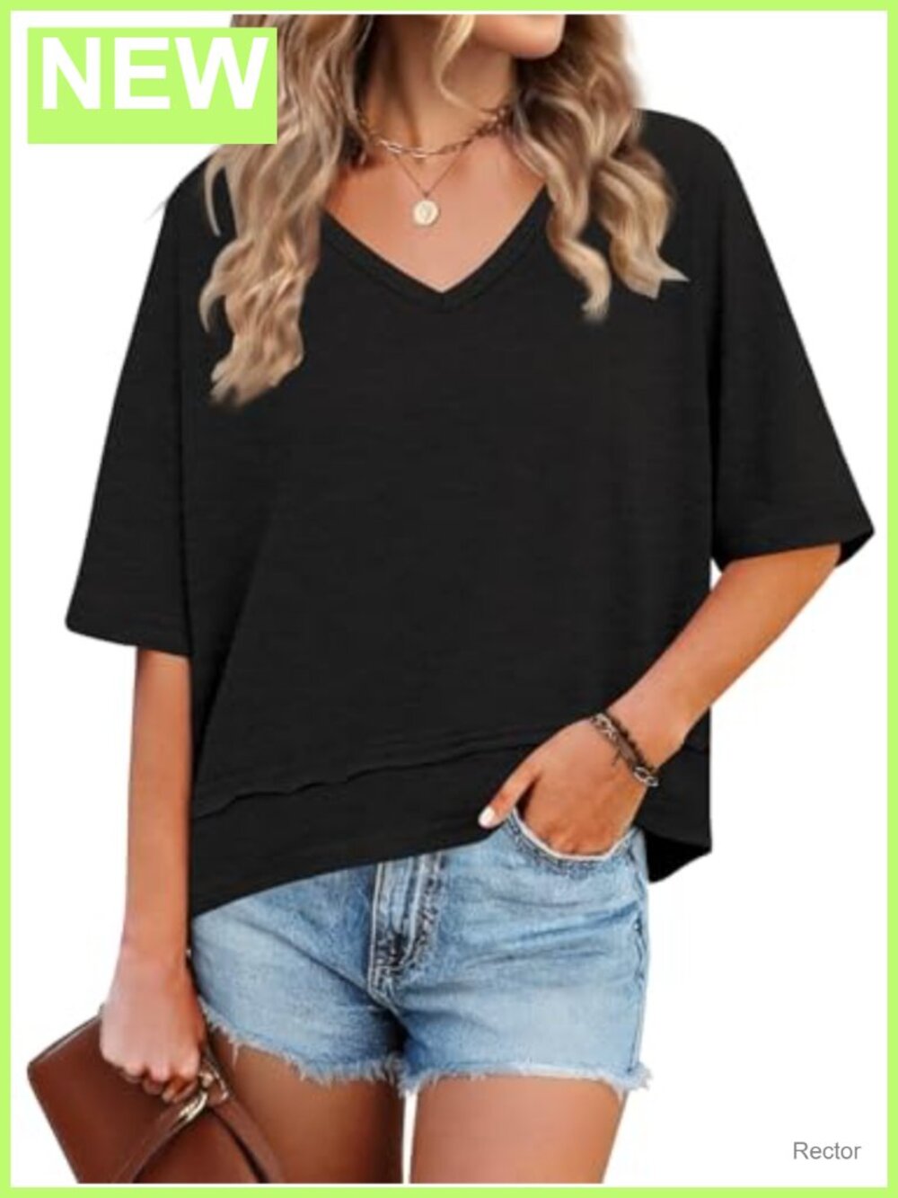 Womens V Neck T Shirt Loose Fit Flowy Asymmetrical Hem Casual Top